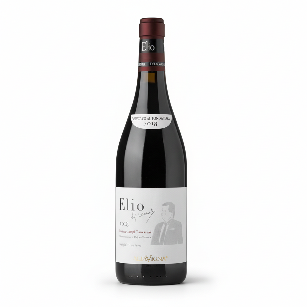 Red wine bottle with 'Elio' label on a white background