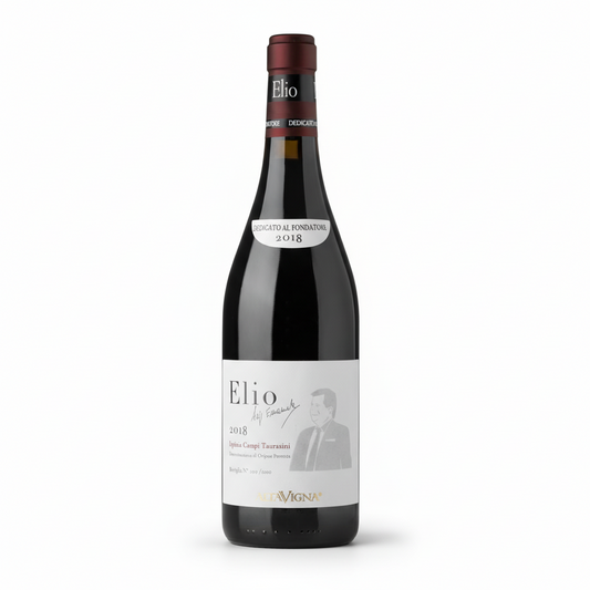 Red wine bottle with 'Elio' label on a white background