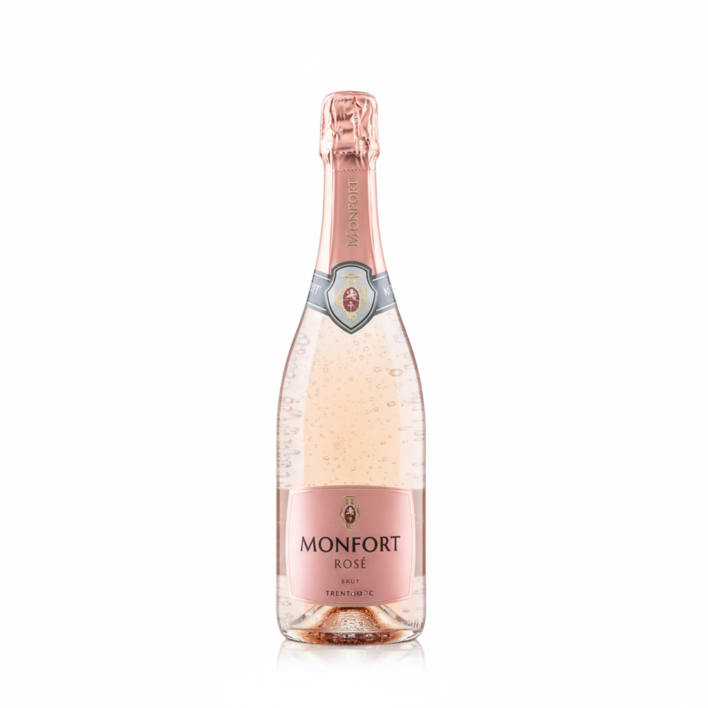 Monfort Rose champagne bottle on a white background